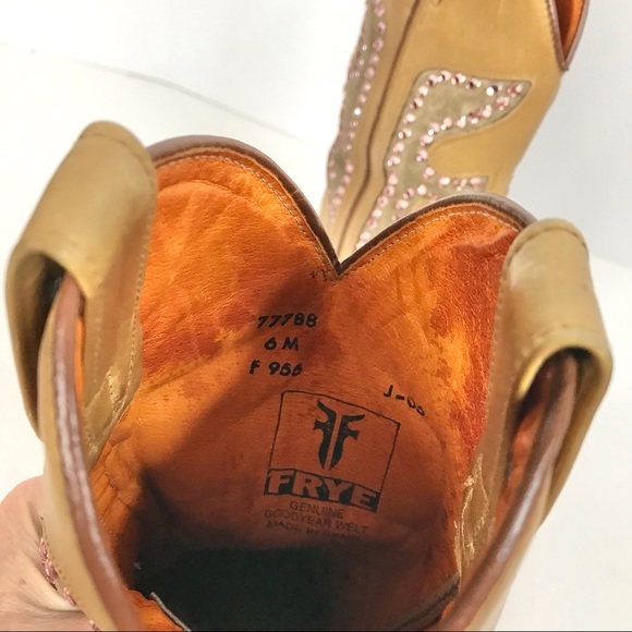 FRYE Cowboy Boots Leather Pink Rhinestone Western - Picture 8 of 14